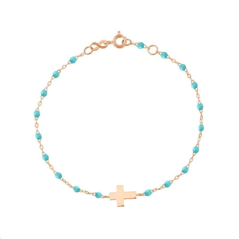 Bracelet Croix Or rose Résine turquoise