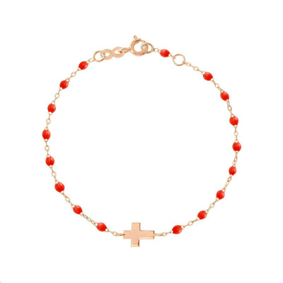 Bracelet Croix Or rose Résine corail