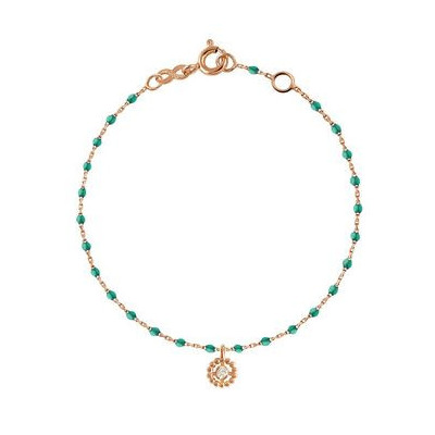 Bracelet Lucky Puce Or rose Résine turquoise verte Diamant