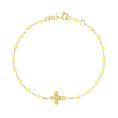 Bracelet Croix Lumière Or jaune Résine mimosa Diamants