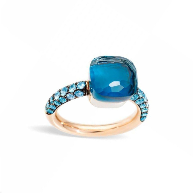 Bague Nudo Or rose Topazes bleues Turquoises