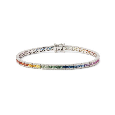 Bracelet Rainbow Or blanc Saphirs multicolors Diamants blancs